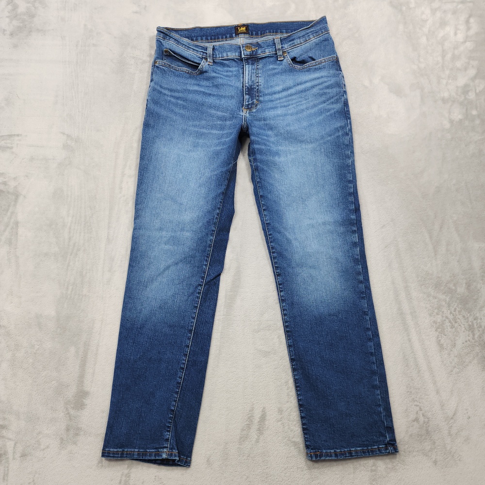 Lee Jeans Mens 34x30 Blue Medium Wash Regular Straight Stretch Denim Casual